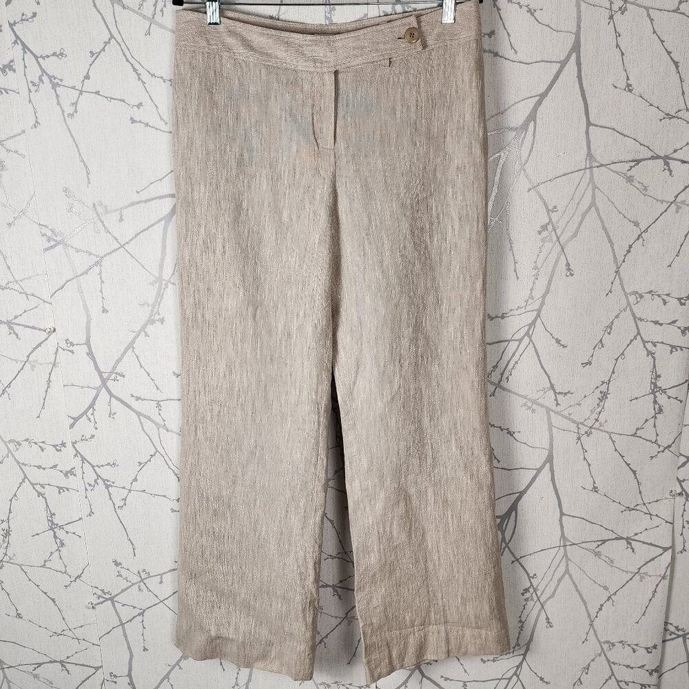 Harve Benard Beige 100% Linen Acetate Lined Wide Leg Trousers